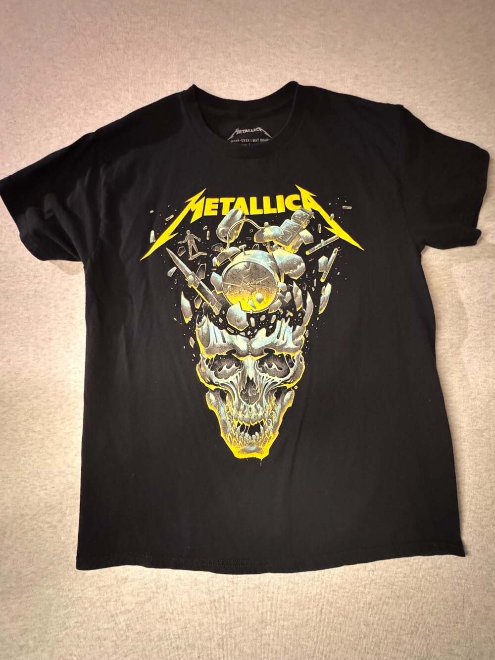 Metallica 72 Seasons Tour 2023 Wherever I May Roam Skull Clock  Men's Size Large